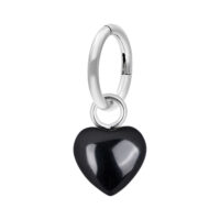 Anneau de nombril Stone Heart noir, 8 mm Anneau de nombril noir avec pendentif cœur en acier chirurgical, 8 mm