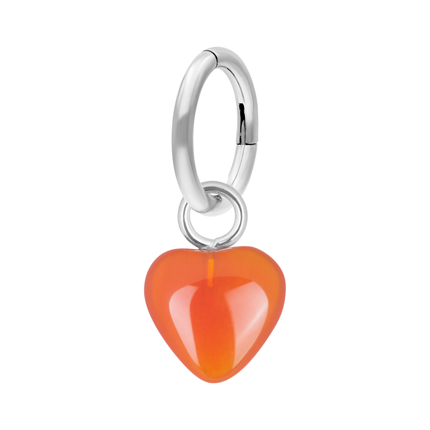 Anneau de nombril cœur en pierre orange 7,0 mm Anneau de nombril en argent avec cœur en pierre orange sur fond blanc