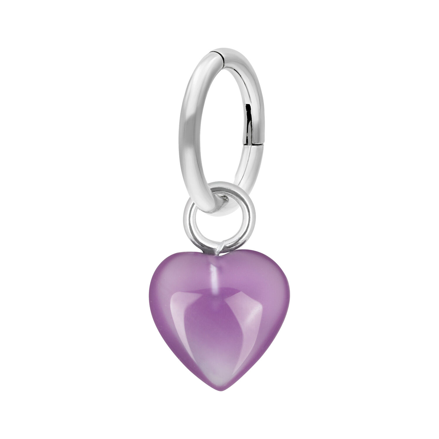 Anneau de nombril cœur en pierre violette 7,0 mm Anneau piercing cœur violet en acier chirurgical sur fond blanc