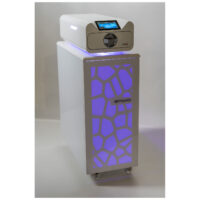 Trolley Enbio avec éclairage LED, unisexe Trolley Enbio blanc avec éclairage LED bleu, sur roues, fond de studio
