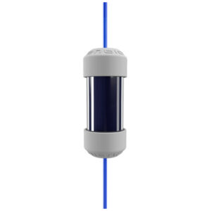 Filtre Enbio Magic cylindrique avec boîtier blanc et centre bleu, sur fond blanc