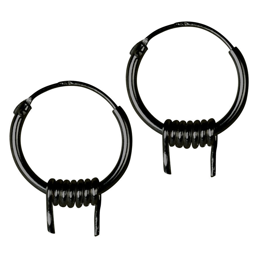 Wildcat One Mesh Black boucles d'oreilles en argent Deux boucles d'oreilles en argent noir avec design en mesh sur fond blanc