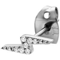 Boucles d'oreilles en cristal argenté en forme d'éclair Boucles d'oreilles argentées en forme d'éclair avec cristaux sur fond blanc