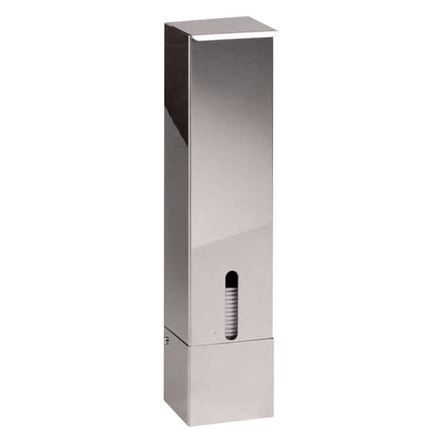 Distributeur en acier pour gobelets de tatouage Distributeur en acier argenté pour gobelets sur fond blanc