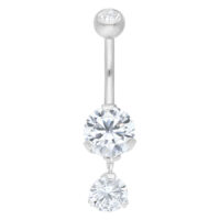 Double diamant bananabell en acier chirurgical Bananabell argenté avec deux cristaux clairs sur fond blanc