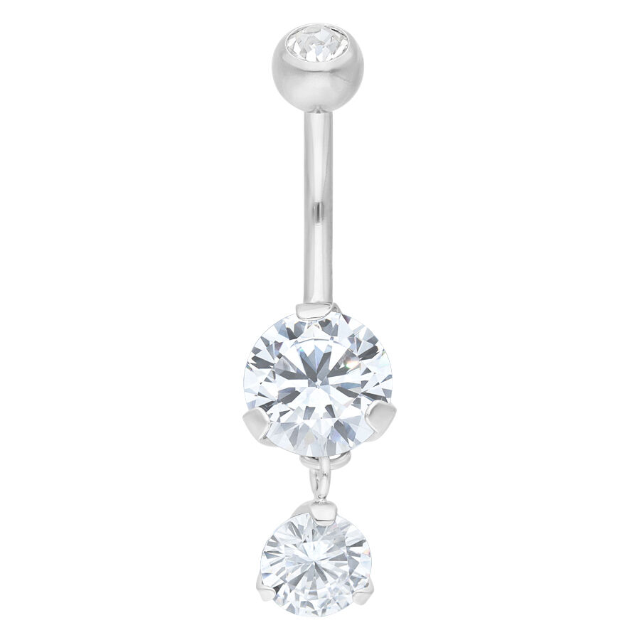 Double diamant bananabell en acier chirurgical Bananabell argenté avec deux cristaux clairs sur fond blanc