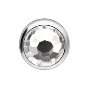 Embout rond en titane argenté avec cristal clair facetté sur fond blanc