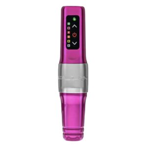 Machine à tatouer FK Irons Microbeau Flux Mini rose sur fond blanc
