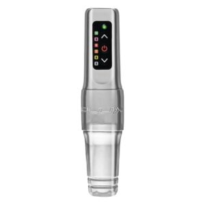 Machine à tatouer FK Irons Microbeau Flux Mini argentée sur fond blanc