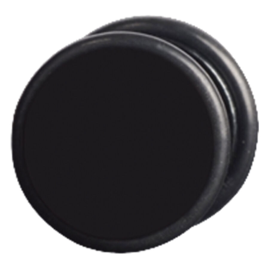 Boucle d'oreille noire en design plug en acier chirurgical sur fond blanc