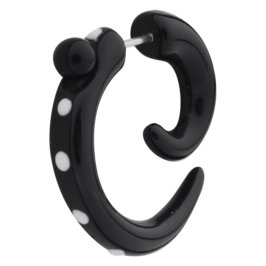 Boucles d'oreilles noires à pois blancs Boucles d'oreilles noires à pois blancs sur fond blanc