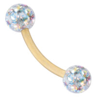 Bananabell avec cristaux Aurora Boreale, 1,2 mm Bananabell doré avec cristaux Aurora Boreale sur fond blanc