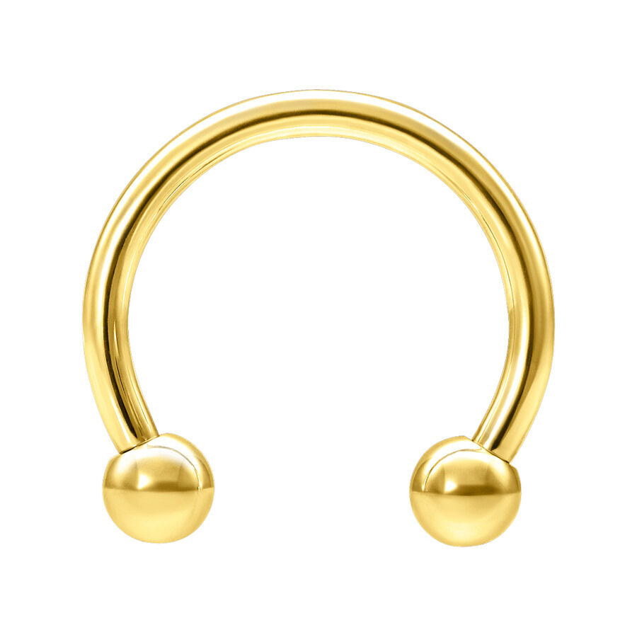 Barbell circulaire doré en acier chirurgical Barbell circulaire doré en acier chirurgical avec deux boules sur fond blanc