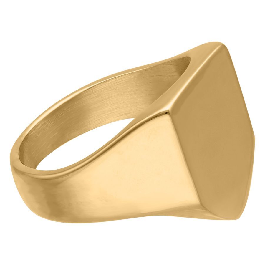Bague basique en acier chirurgical doré gravable Bague dorée en acier chirurgical 316L avec surface gravable, vue latérale