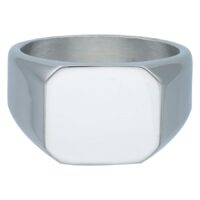 Anneau basique en acier argenté gravable Anneau basique en acier chirurgical 316L argenté sur fond blanc