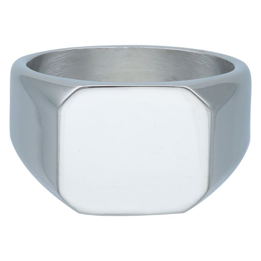 Anneau basique en acier argenté gravable Anneau basique en acier chirurgical 316L argenté sur fond blanc