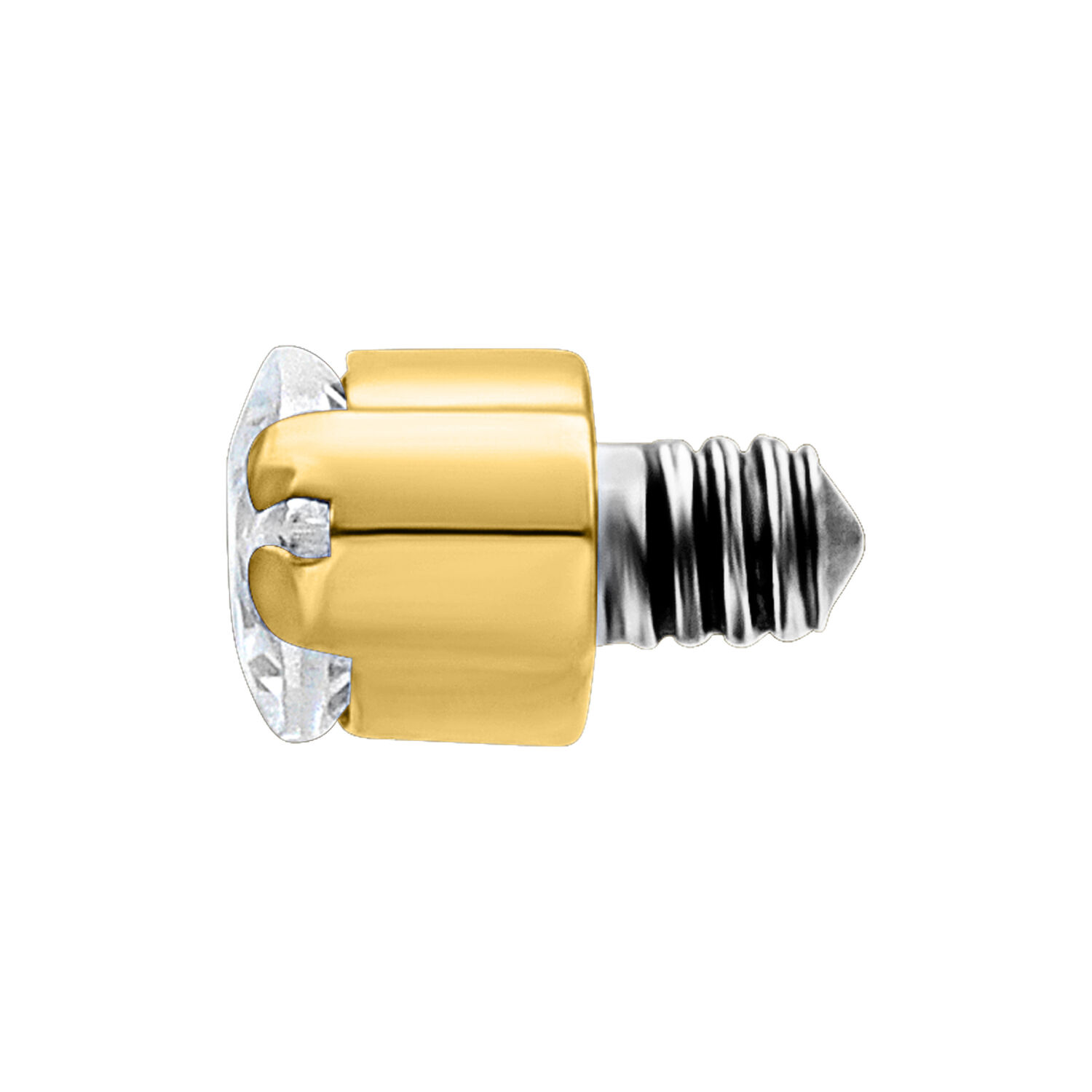 Embout de piercing en titane doré avec cristal clair Embout de piercing en titane doré avec cristal clair sur fond blanc