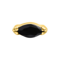 Embout doré avec cristal noir diamant, 0,8 mm Embout en titane doré avec cristal noir diamant ovale sur fond blanc