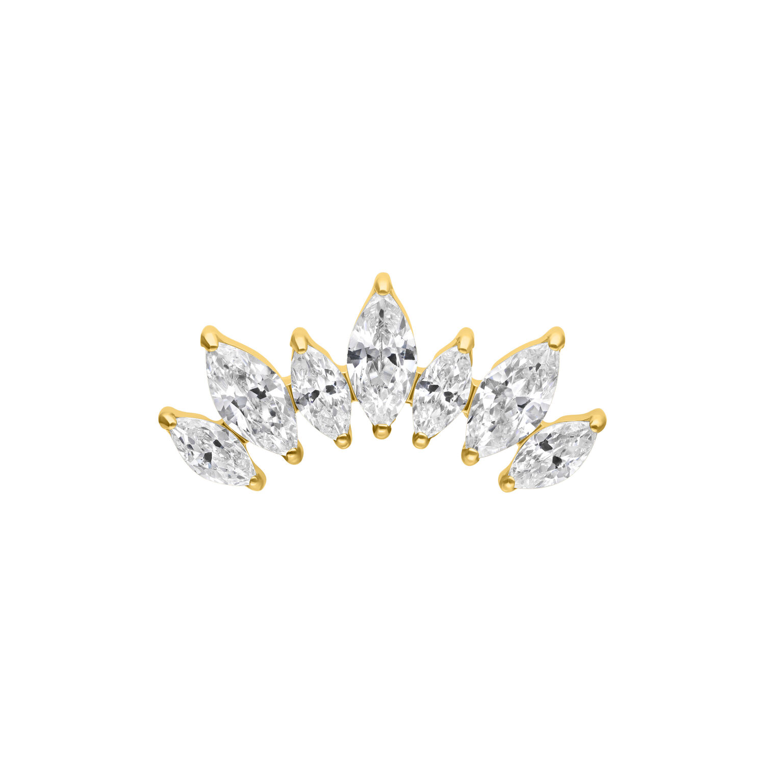 Embout en titane doré avec cristaux pour piercings Embout de piercing en titane doré avec six cristaux clairs sur fond blanc