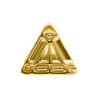 Embout Delta doré pour piercing Helix Embout triangulaire doré en titane avec surface brillante sur fond blanc