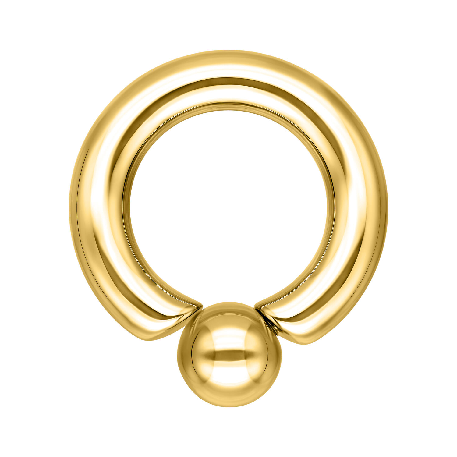 Anneau à Bille Vissée Doré, 10mm Épaisseur Anneau piercing en titane doré avec bille, 10mm épaisseur, sur fond blanc