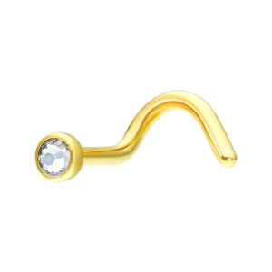 Clou de nez doré avec pierre de cristal clair sur fond blanc