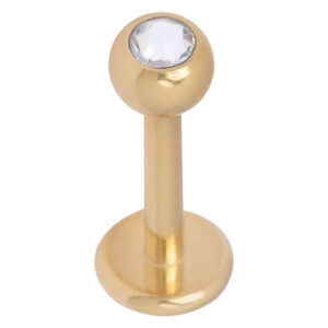 Labret en titane doré avec cristal clair sur fond blanc