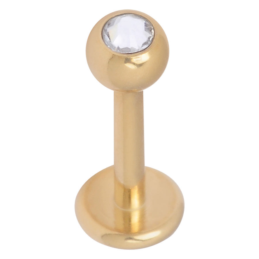 Labret en titane doré avec cristal Labret en titane doré avec cristal clair sur fond blanc