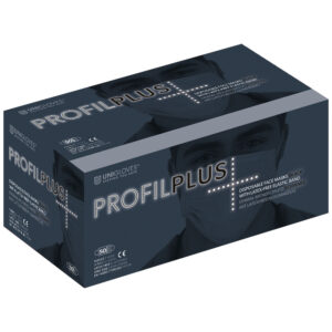 Boîte de masques chirurgicaux Unigloves Profil Plus noirs sur fond gris