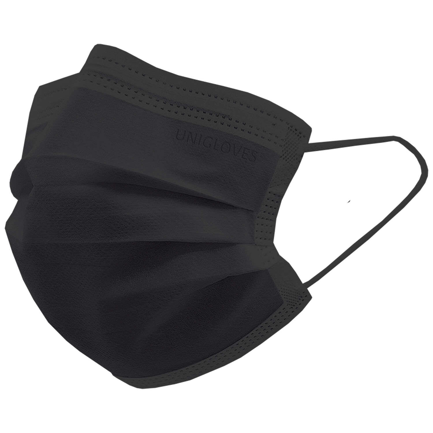 Masque chirurgical noir Unigloves en polaire Masque chirurgical noir Unigloves en polaire sur fond neutre