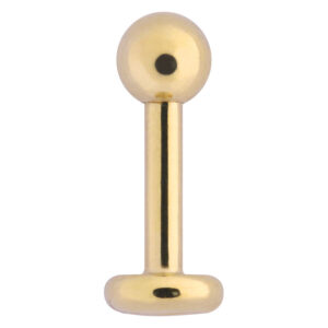 Labret en titane doré avec embout sphérique sur fond blanc
