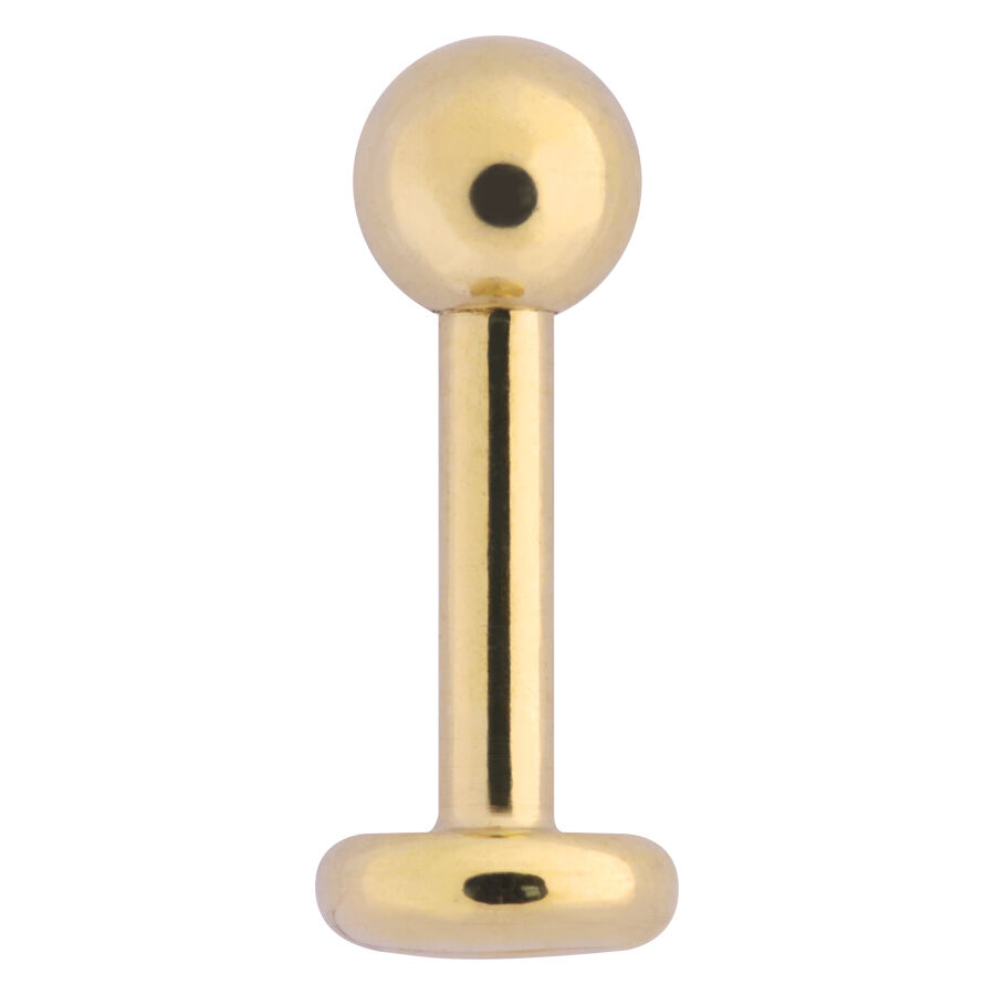 Labret en titane doré avec filetage externe Labret en titane doré avec embout sphérique sur fond blanc