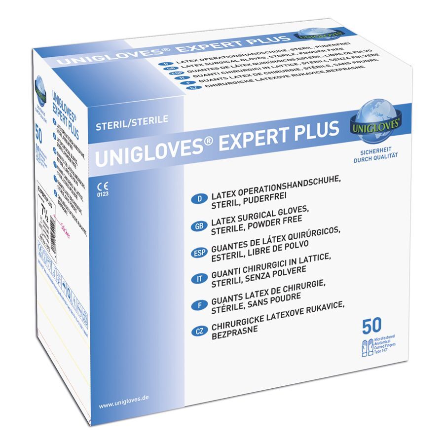Unigloves Expert Plus Gants, Blanc, 50 Pièces Emballage de Unigloves Expert Plus, gants en latex blancs, 50 pièces