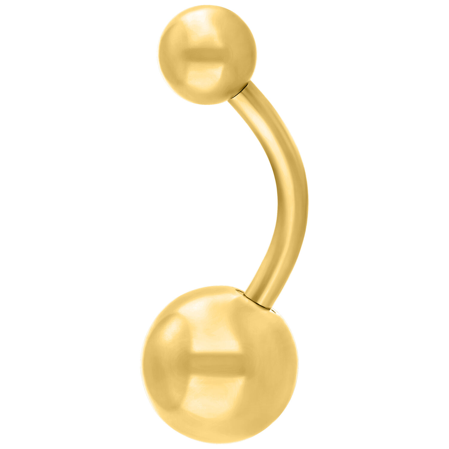 Piercing bananabell en titane doré Piercing de nombril en titane doré sur fond blanc