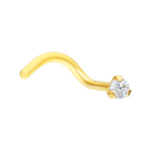 Clou de nez doré en titane avec cristal clair sur fond blanc