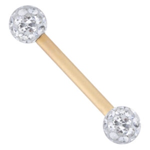 Barbell doré avec boules en cristal clair sur fond blanc