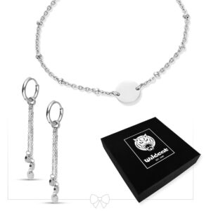 Bracelet en argent avec plaque et boucles d'oreilles pendantes, boîte Wildcat