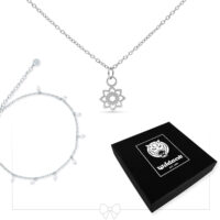 Ensemble de bijoux en argent avec bracelet de perles Collier en argent avec pendentif fleur et bracelet de perles, boîte noire