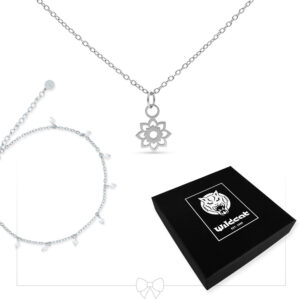 Collier en argent avec pendentif fleur et bracelet de perles, boîte noire