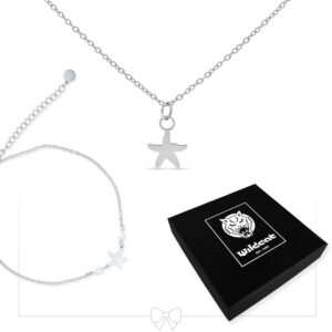 Ensemble collier et bracelet de cheville étoile de mer en argent avec boîte Wildcat noire