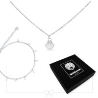 Ensemble collier et bracelet de cheville argentés Collier argenté avec pendentif coquillage et bracelet de cheville assorti, boîte noire