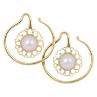 Poids d'oreille en or avec onyx blanc de Wildcat Paire de poids d'oreille dorés avec onyx blanc sur fond blanc