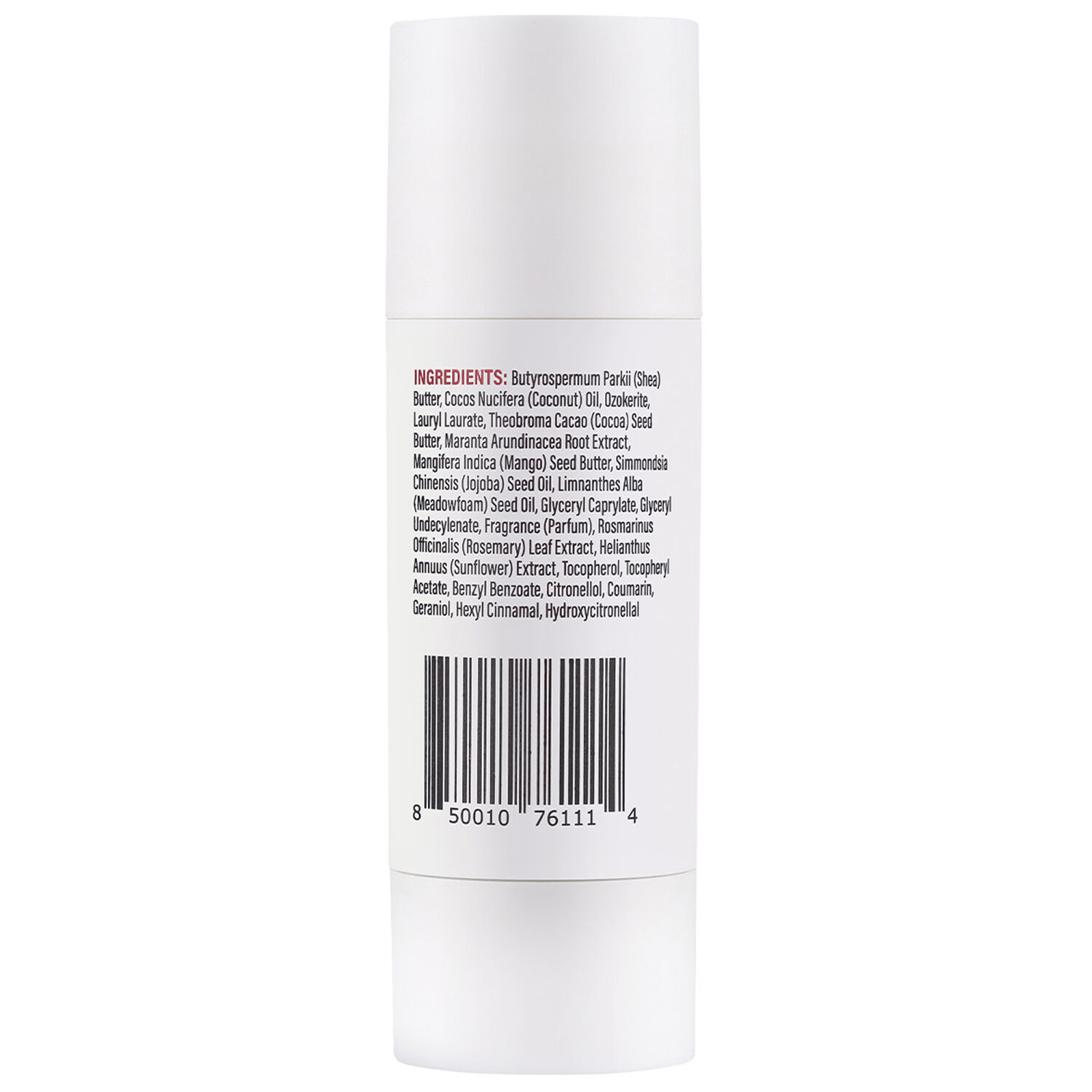 Tube blanc de Hustle Butter Stick de soin avec ingrédients et code-barres