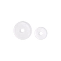 Disques en silicone transparents pour piercings Deux disques en silicone transparents sur fond blanc, grande et petite taille