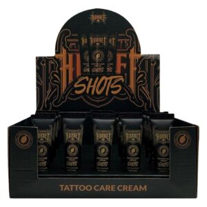 Boîte noire avec shots de crème de soin pour tatouages, inscription décorative, marque Wildcat