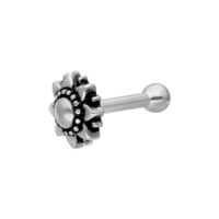 Barbell Piercing en argent avec tournesol Barbell Piercing en argent avec design de tournesol sur fond blanc