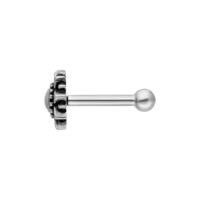 Barbell d'Oreille Sunflower Argenté Barbell d'Oreille Sunflower Argenté avec motif de fleur sur fond blanc