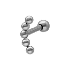 Barbell d'oreille en argent avec boules courbées en titane sur fond blanc