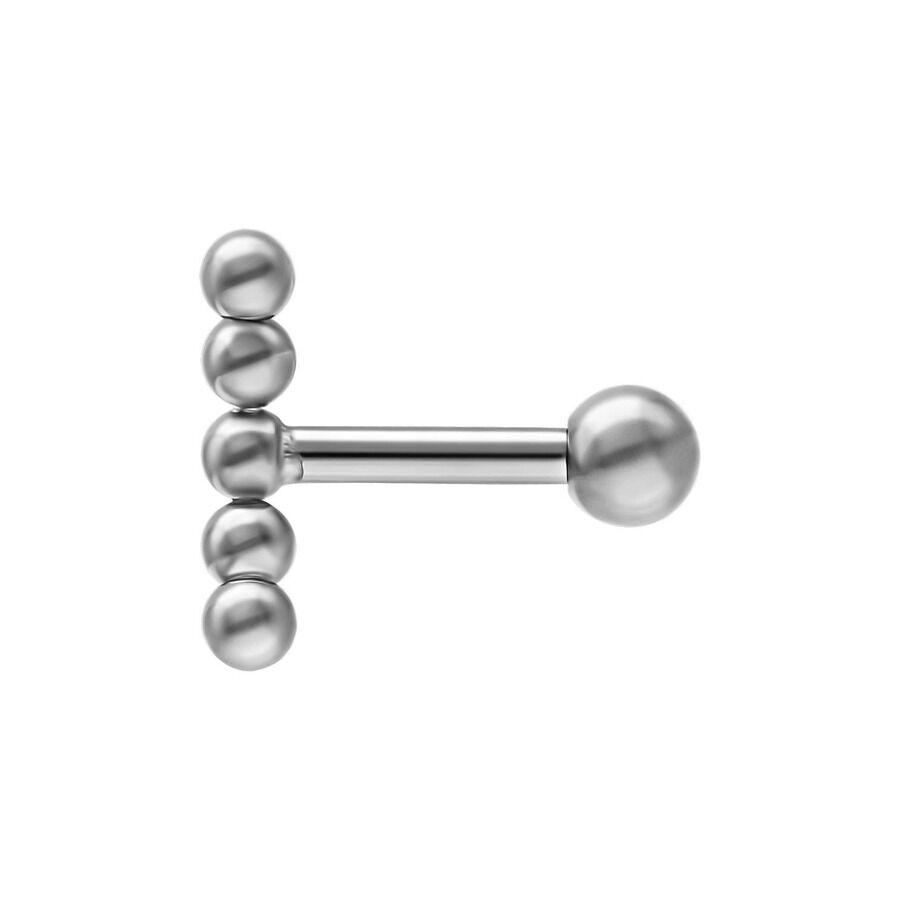 Barbell en titane pour l'oreille en argent avec boule Barbell en titane argenté pour l'oreille avec boule sur fond blanc