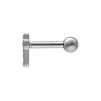 Barbell en titane argenté avec croix en cristal Barbell d'oreille argenté avec croix en cristal et boule sur fond blanc